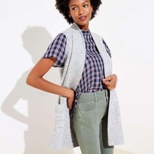 LOFT Women's Open Cardigan Sweater Vest Gray/White XS/S EUC